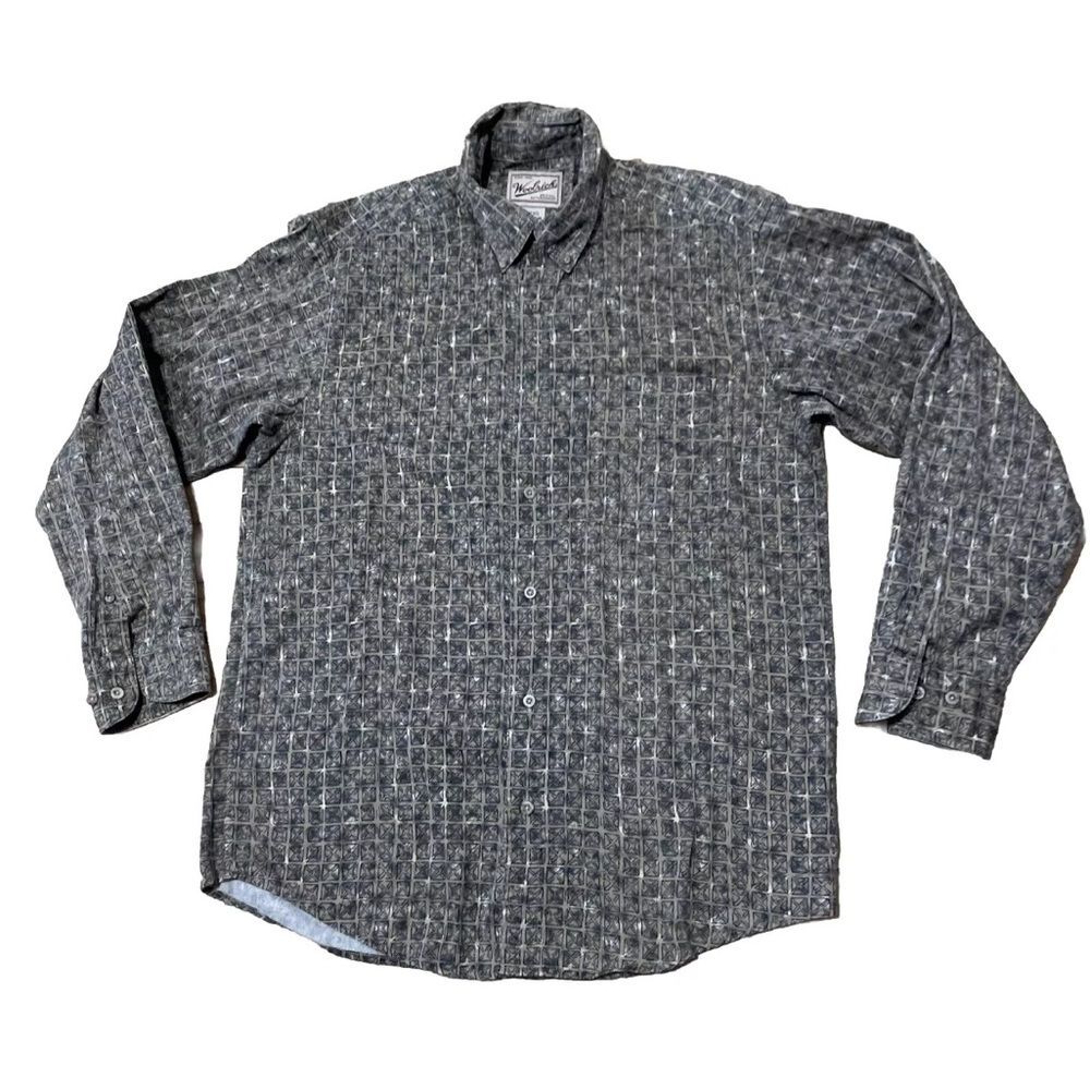WOOLRICH Button Shirt Men M Geometric Outdoor Peru Cotton Oxford M Oversized Tan